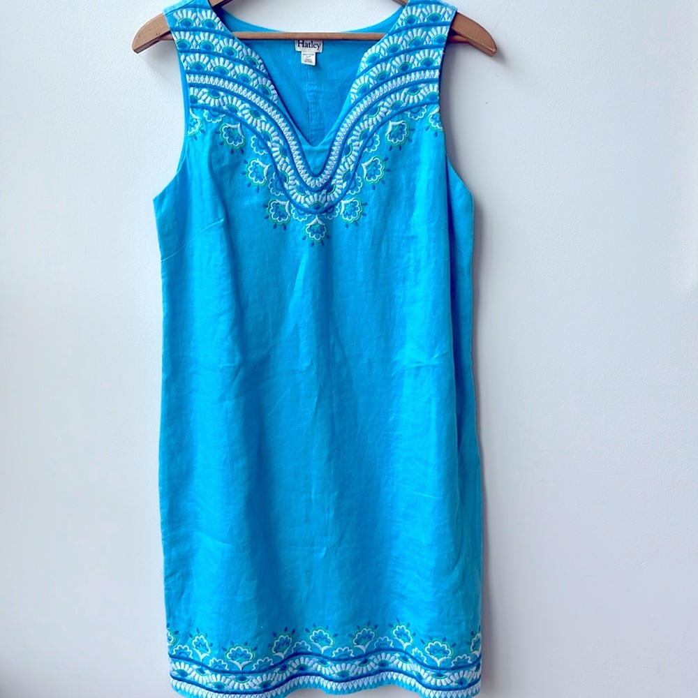 Hatley 100% Linen V-Neck Sleeveless Shift Dress Size Small